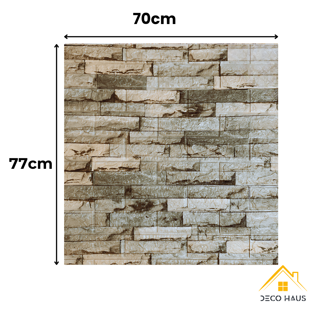 Placas Autoadhesivas 3D Piedra P1 Para Pared 70x77cm 3mm – Revestimiento Impermeable de PVC, Fácil Instalación, Textura Tipo Piedra, Recortable y Decorativo Para Cocina, Living y Dormitorio