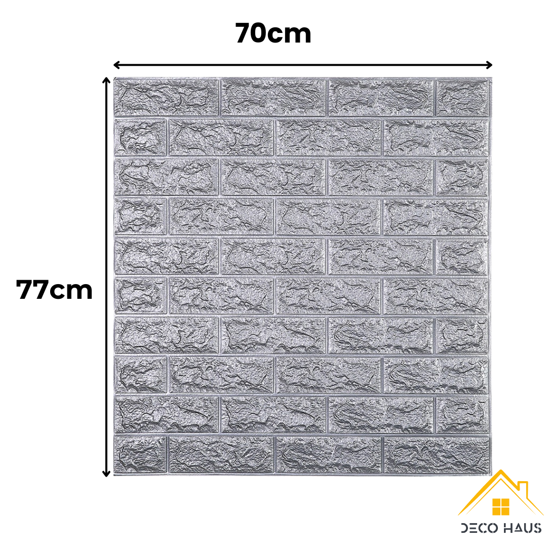 Placas Autoadhesivas 3D Color Gris Plata Para Pared 70x77cm 5mm – Revestimiento Impermeable de PVC, Fácil Instalación, Textura Tipo Ladrillo, Recortable y Decorativo Para Cocina, Living y Dormitorio