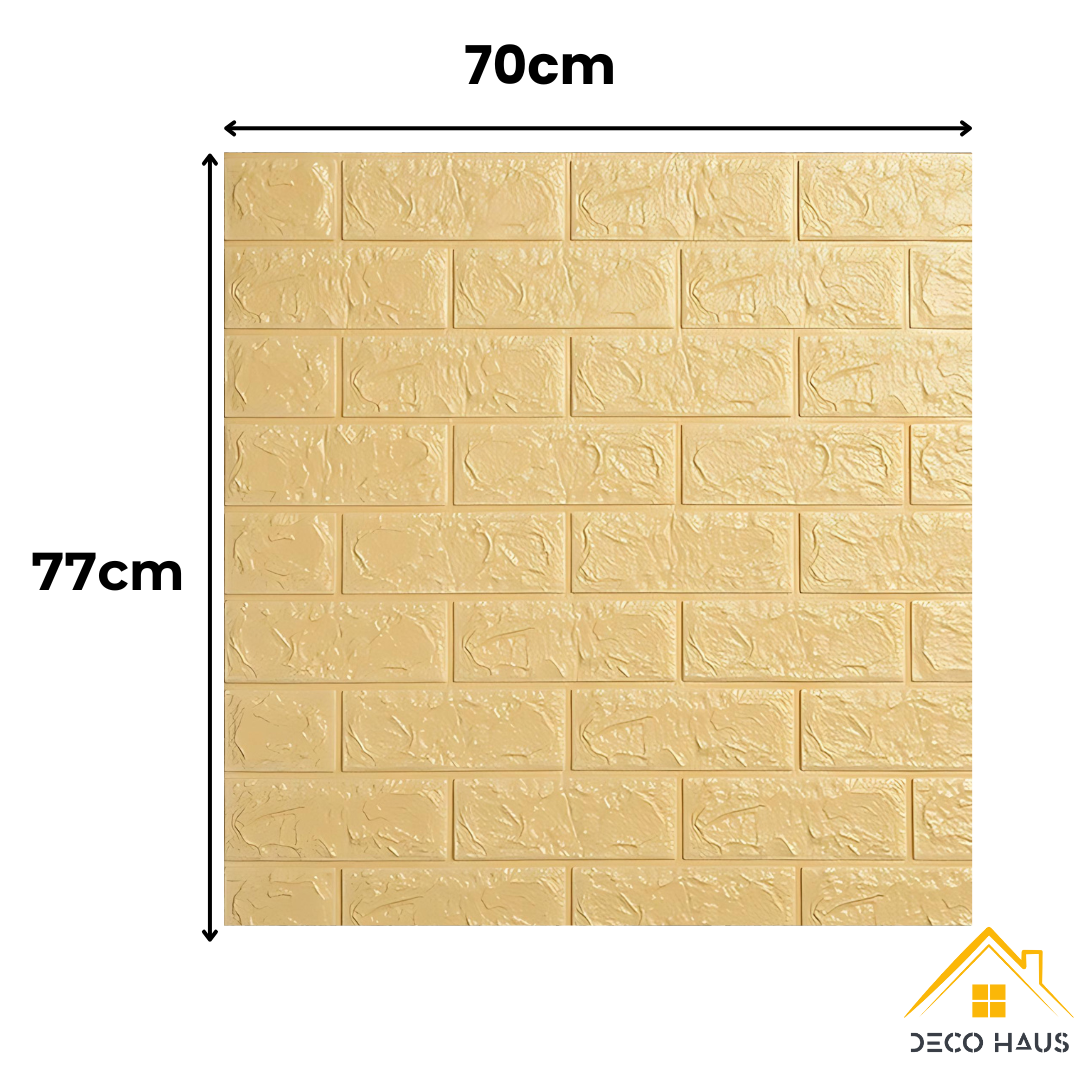 Placas Autoadhesivas 3D Color Amarillo Para Pared 70x77cm 5mm – Fácil Instalación, Textura Tipo Ladrillo, Recortable y Decorativo Para Cocina, Living y Dormitorio
