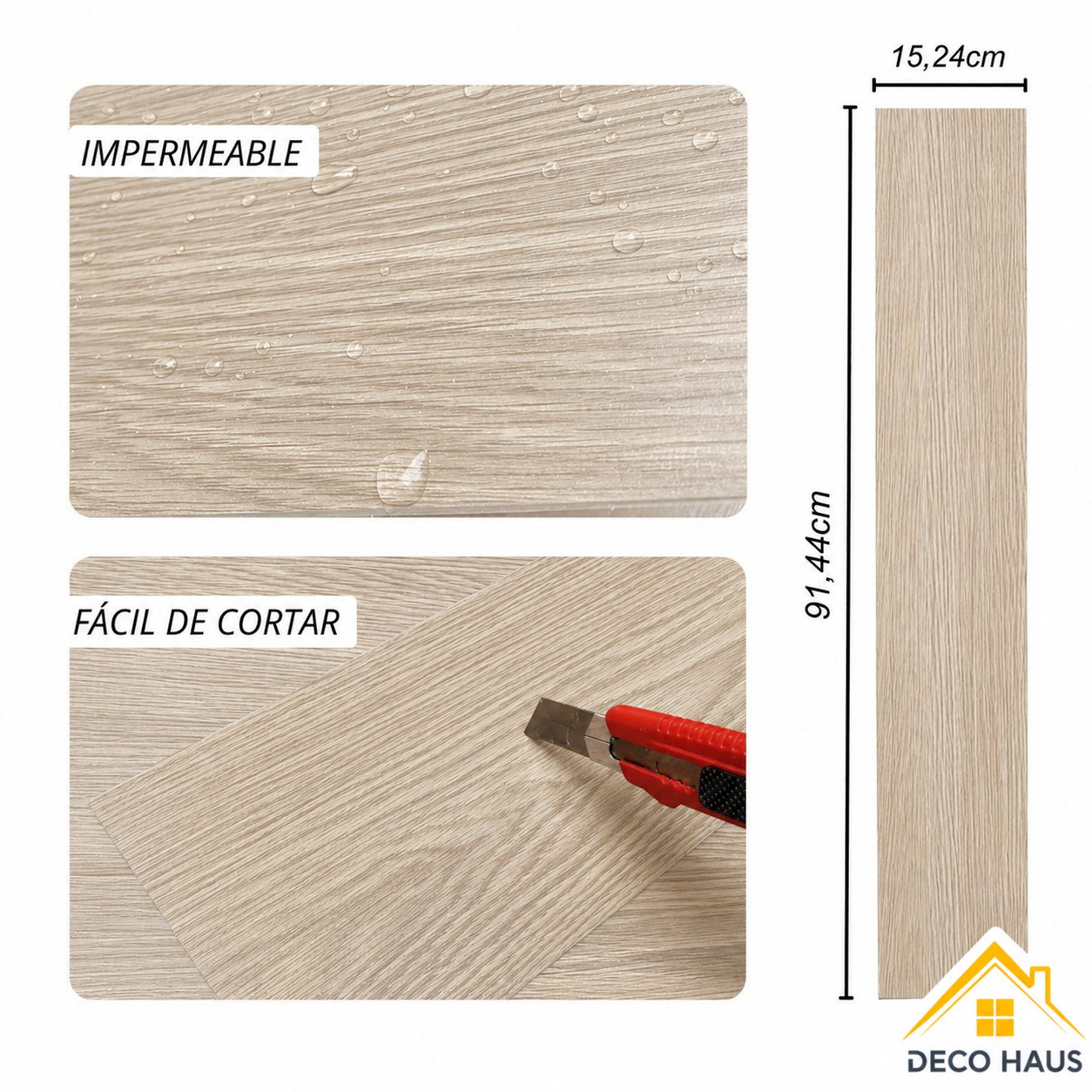 Piso Vinílico Autoadhesivo Listón DC3 91.4x15.2cm – Revestimiento Impermeable PVC, Fácil Instalación, Diseño Simil Madera y Decorativo Para Living, Dormitorio y Cocina