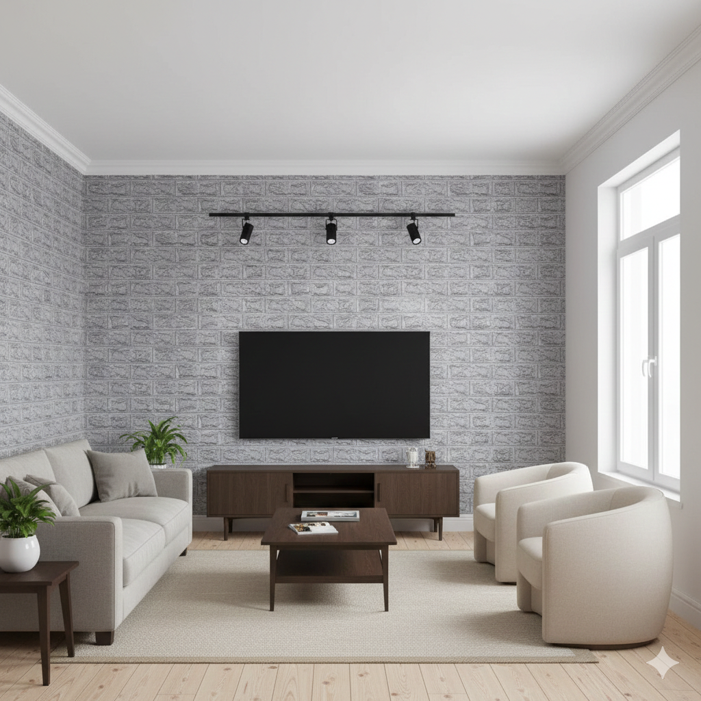 Placas Autoadhesivas 3D Color Gris Plata Para Pared 70x77cm 5mm – Revestimiento Impermeable de PVC, Fácil Instalación, Textura Tipo Ladrillo, Recortable y Decorativo Para Cocina, Living y Dormitorio