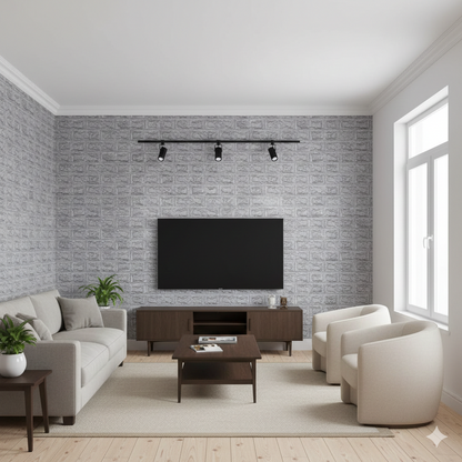 Placas Autoadhesivas 3D Color Gris Plata Para Pared 70x77cm 5mm – Revestimiento Impermeable de PVC, Fácil Instalación, Textura Tipo Ladrillo, Recortable y Decorativo Para Cocina, Living y Dormitorio