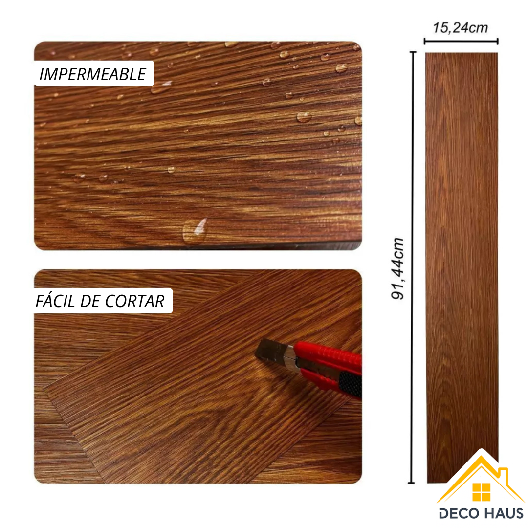 Piso Vinílico Autoadhesivo Listón DC1 91.4x15.2cm – Revestimiento Impermeable PVC, Fácil Instalación, Diseño Simil Madera y Decorativo Para Living, Dormitorio y Cocina