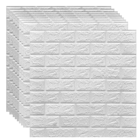 Placas Autoadhesivas 3D Color Blanco Para Pared 70x77cm 3mm – Revestimiento Impermeable de PVC, Fácil Instalación, Textura Tipo Ladrillo, Recortable y Decorativo Para Cocina, Living y Dormitorio