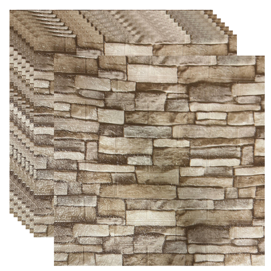 Placas Autoadhesivas 3D Piedra P5 Para Pared 70x77cm 3mm – Revestimiento Impermeable de PVC, Fácil Instalación, Textura Tipo Piedra, Recortable y Decorativo Para Cocina, Living y Dormitorio