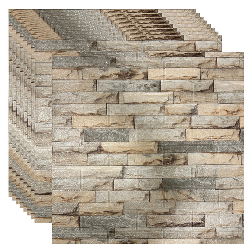 Placas Autoadhesivas 3D Piedra P1 Para Pared 70x77cm 3mm – Revestimiento Impermeable de PVC, Fácil Instalación, Textura Tipo Piedra, Recortable y Decorativo Para Cocina, Living y Dormitorio