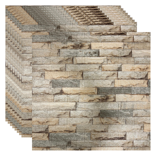 Placas Autoadhesivas 3D Piedra P1 Para Pared 70x77cm 3mm – Revestimiento Impermeable de PVC, Fácil Instalación, Textura Tipo Piedra, Recortable y Decorativo Para Cocina, Living y Dormitorio