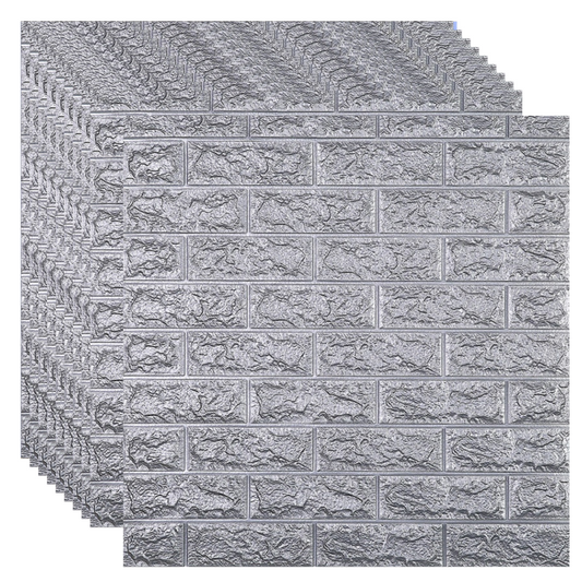 Placas Autoadhesivas 3D Color Gris Plata Para Pared 70x77cm 3mm – Revestimiento Impermeable de PVC, Fácil Instalación, Textura Tipo Ladrillo, Recortable y Decorativo Para Cocina, Living y Dormitorio
