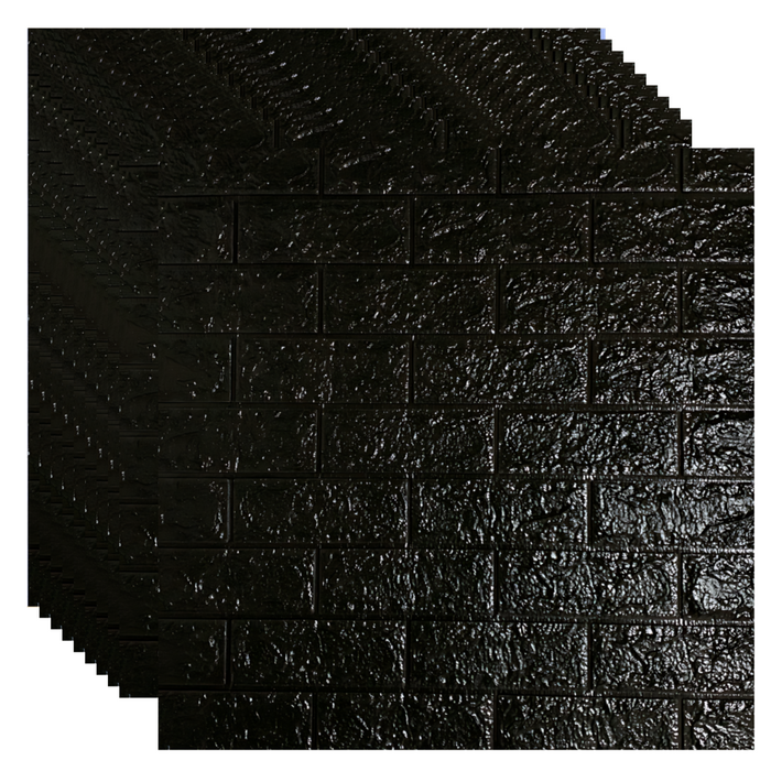 Placas Autoadhesivas 3D Color Negro Para Pared 70x77cm 3mm – Revestimiento Impermeable de PVC, Fácil Instalación, Textura Tipo Ladrillo, Recortable y Decorativo Para Cocina, Living y Dormitorio
