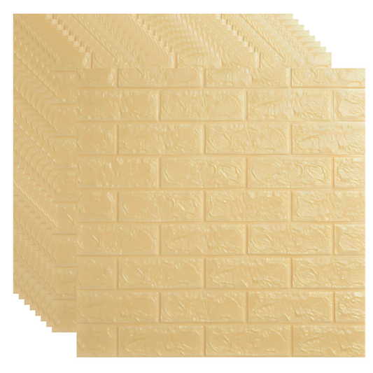Placas Autoadhesivas 3D Color Amarillo Para Pared 70x77cm 3mm – Revestimiento Impermeable de PVC, Fácil Instalación, Textura Tipo Ladrillo, Recortable y Decorativo Para Cocina, Living y Dormitorio