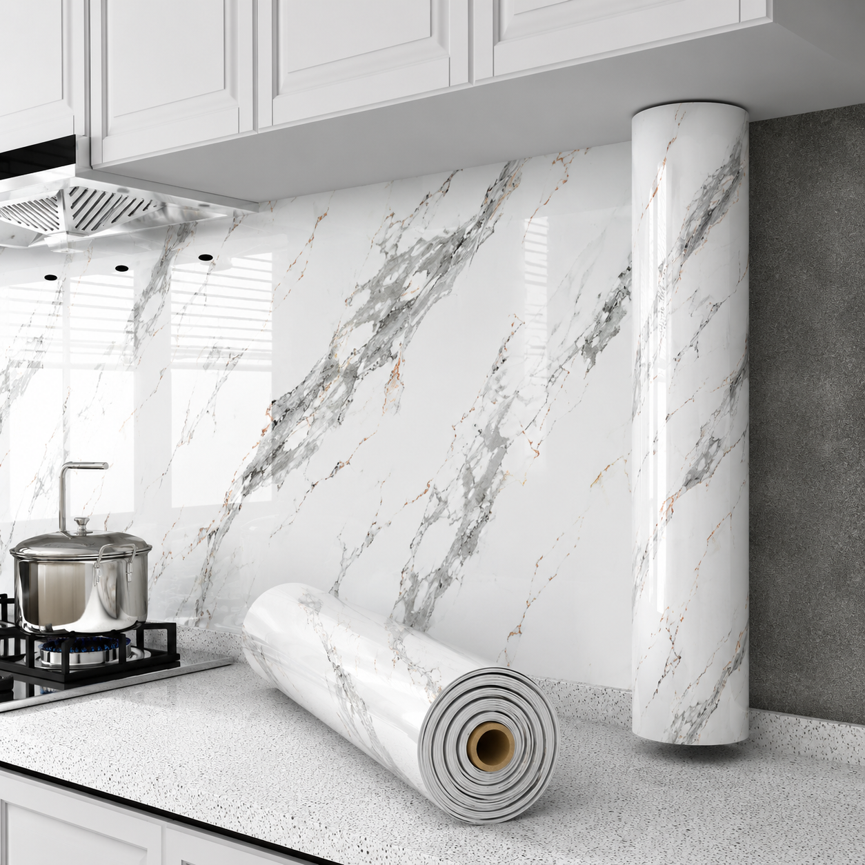 Rollo Mármol Autoadhesivo R1 1.20x2.80m – Revestimiento PVC Impermeable, Fácil Instalación, Diseño Simil Mármol HD y Decorativo Para Baños, Cocinas y Living