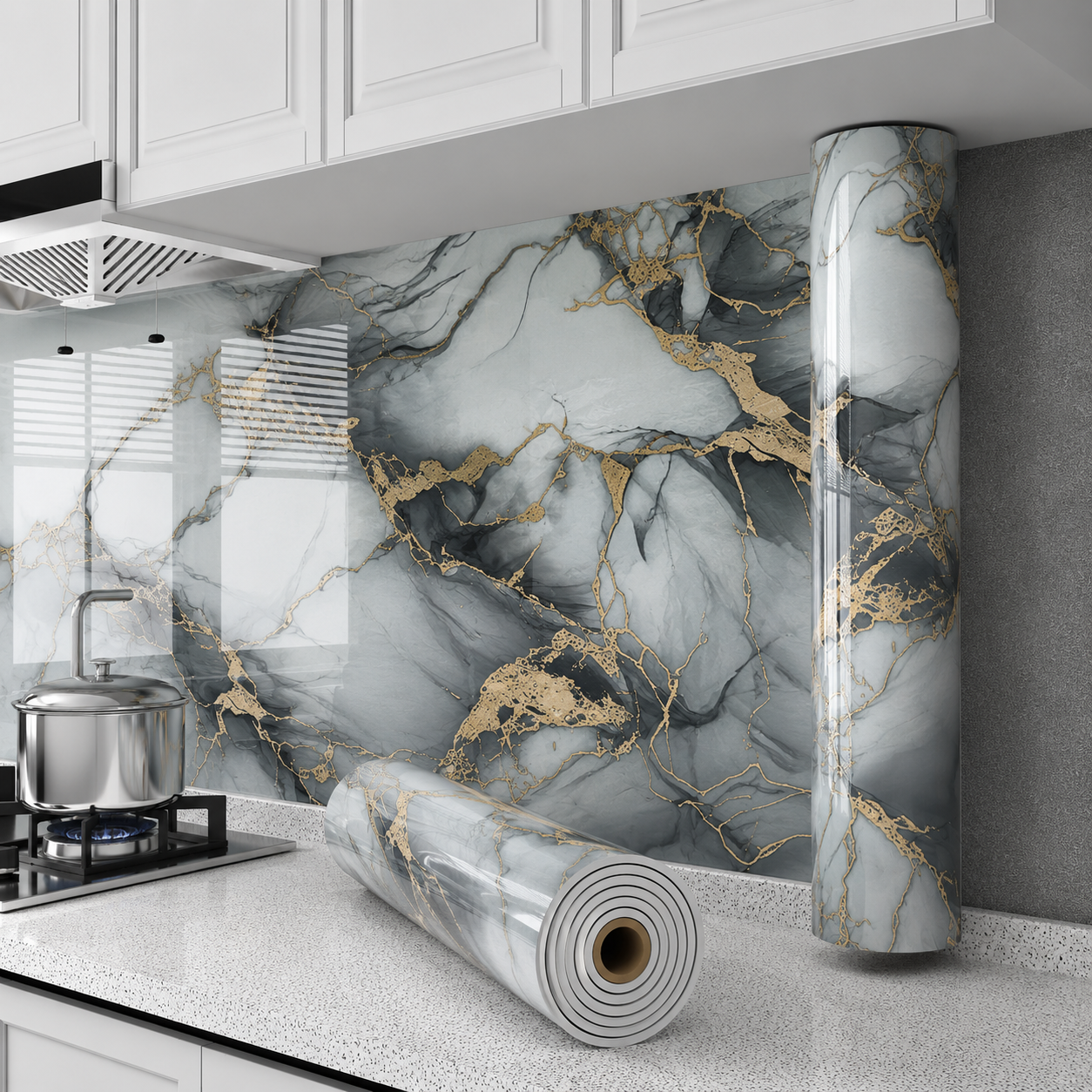 Rollo Mármol Autoadhesivo R5 1.20x2.80m – Revestimiento PVC Impermeable, Fácil Instalación, Diseño Simil Mármol HD y Decorativo Para Baños, Cocinas y Living