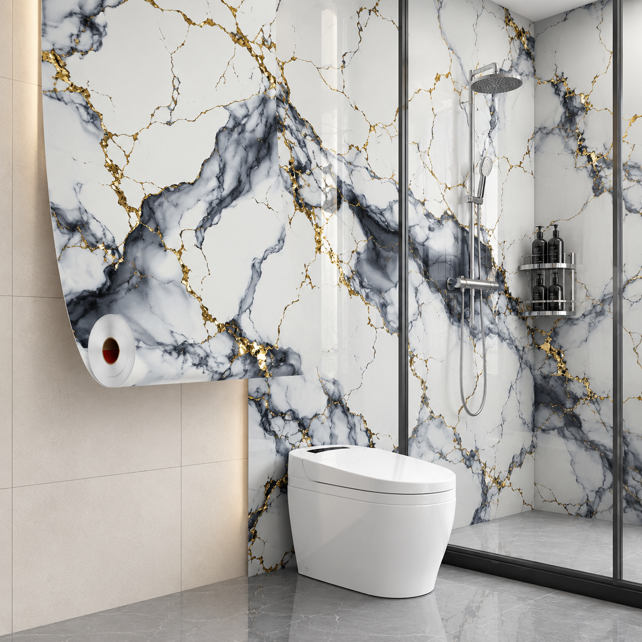 Rollo Mármol Autoadhesivo R7 1.20x2.80m – Revestimiento PVC Impermeable, Fácil Instalación, Diseño Simil Mármol HD y Decorativo Para Baños, Cocinas y Living