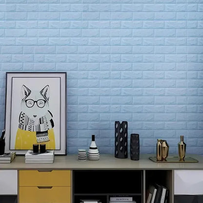 Placas Autoadhesivas 3D Color Celeste Para Pared 70x77cm 5mm – Revestimiento Impermeable de PVC, Fácil Instalación, Textura Tipo Ladrillo, Recortable y Decorativo Para Cocina, Living y Dormitorio